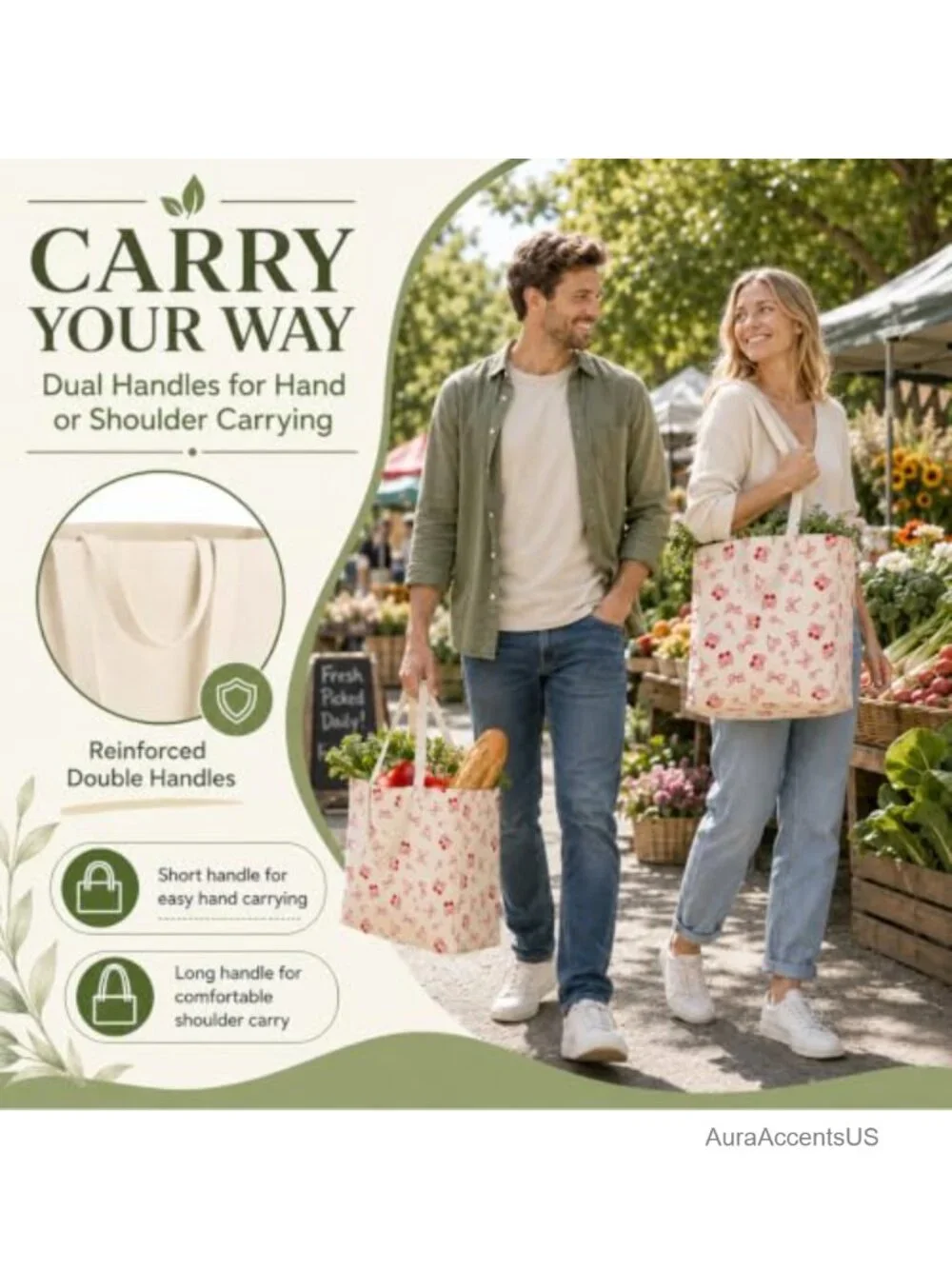 Large Canvas Grocery Tote Bag Reusable Shopping Shoulder Bags with 4 Inner